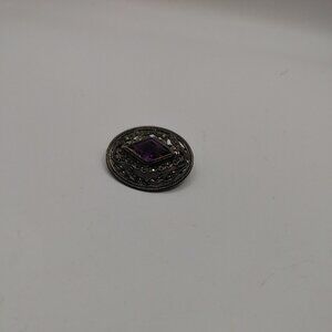 Pin .925 Sterling purple Crystal Marcasite Vtg.